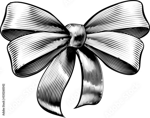Bild auf Leinwand Ribbon Gift Bow Vintage Woodcut Engraved Etching