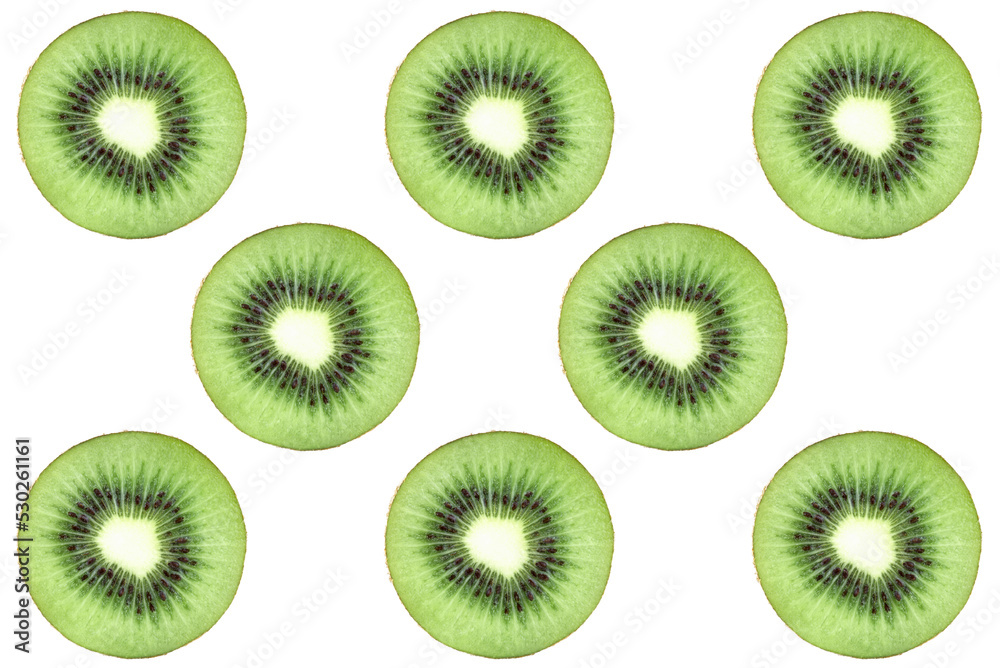Fototapeta premium Fruit pattern, kiwi rings isolated on white background.