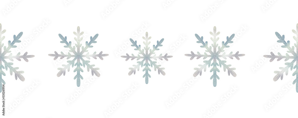 Christmas seamless border with blue repeatable snowflakes. Long frame with cute winter snow Christmas seamless border with blue repeatable snowflakes. Long frame with cute winter snow
