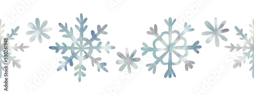 Xmas seamless border with snowflakes. Repeatable frame with holiday snow