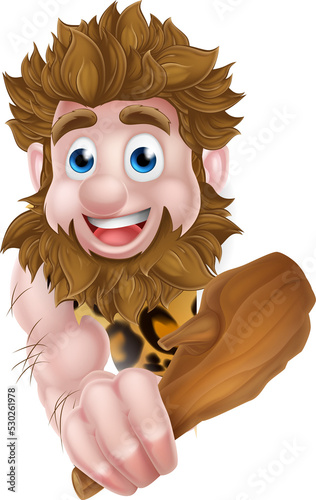 Cartoon Caveman Peeking Aro...