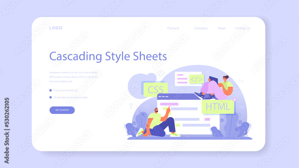 Website development web banner or landing page. HTML coding process