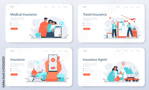 Insurance agent web banner or landing page set. Idea of security