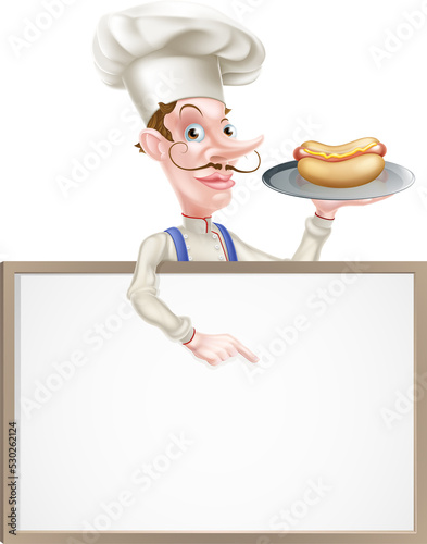 Cartoon Chef Holding Hotdog...
