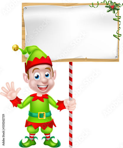 Cartoon Christmas Elf Sign photo