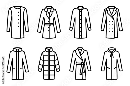 Set of fashion women outerwear line icons  vector illustration