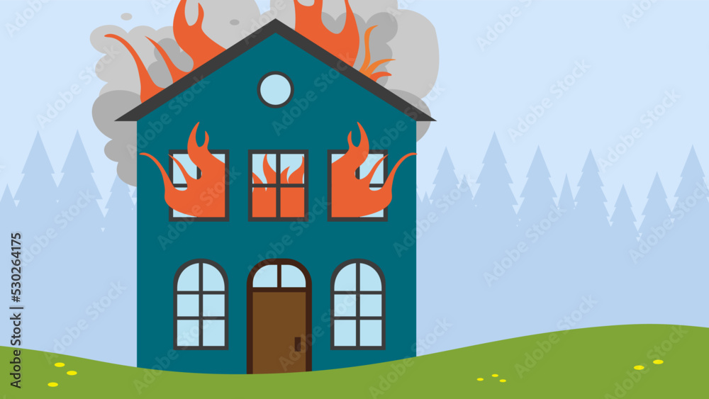 burning house in the forest