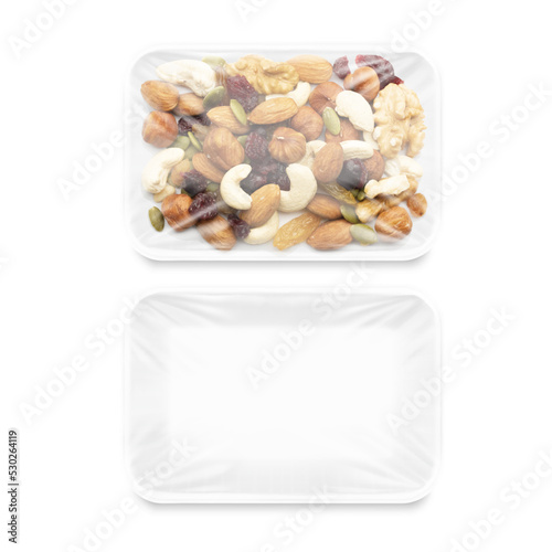 Universal horizontal white tray container mockup. Vector illustration isolated on white background. Layered template file easy to use for your promo product. EPS10.