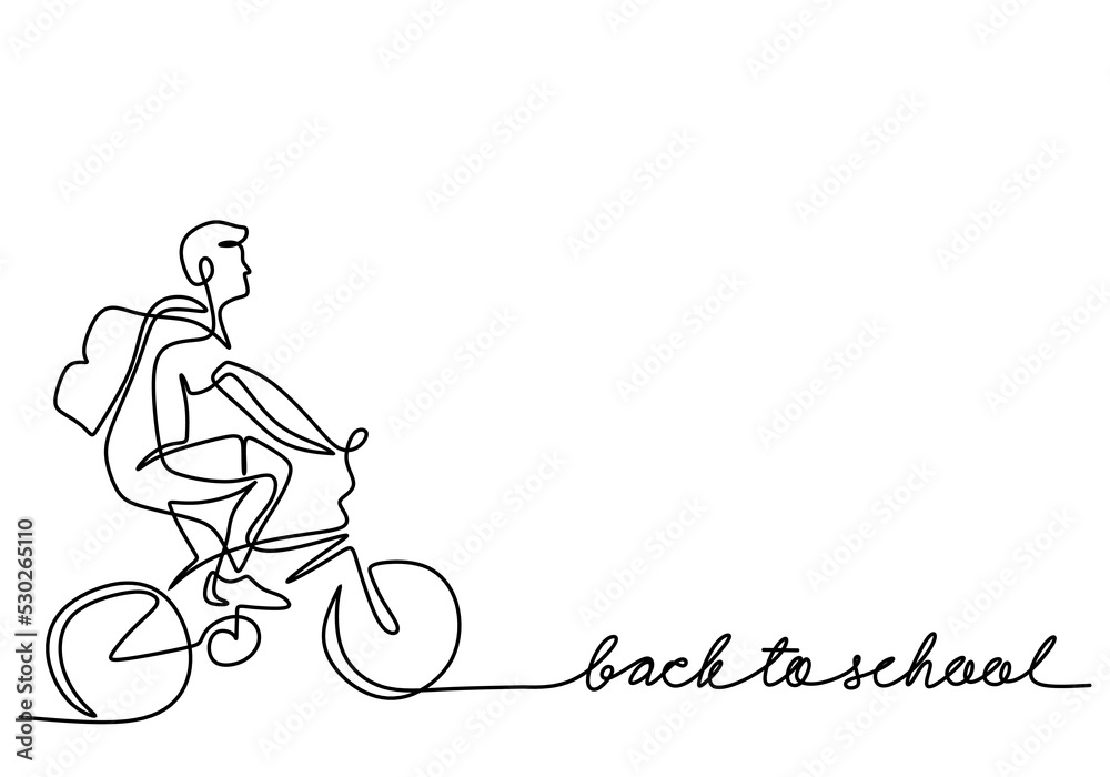 One continuous single line hand drawn of man riding bicycle for back to school theme isolated on white background.