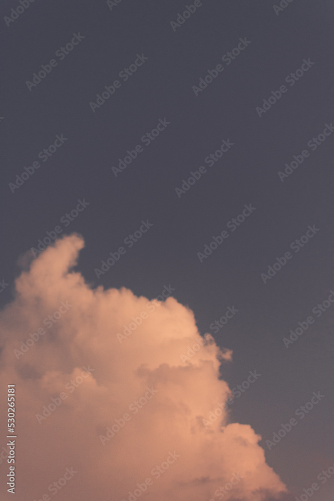 Big white clouds against blue sky during evening - anime style image of cloud wallpaper- lofi aesthetics