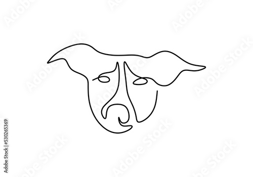 One continuous single line of dog head for international dog day isolated on white background.