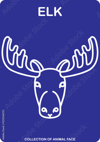 Elk head, face Coloring book for children. icon vector illustration.
