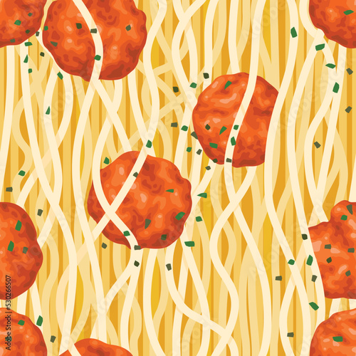 Seamless spaghetti meatballs Pattern.