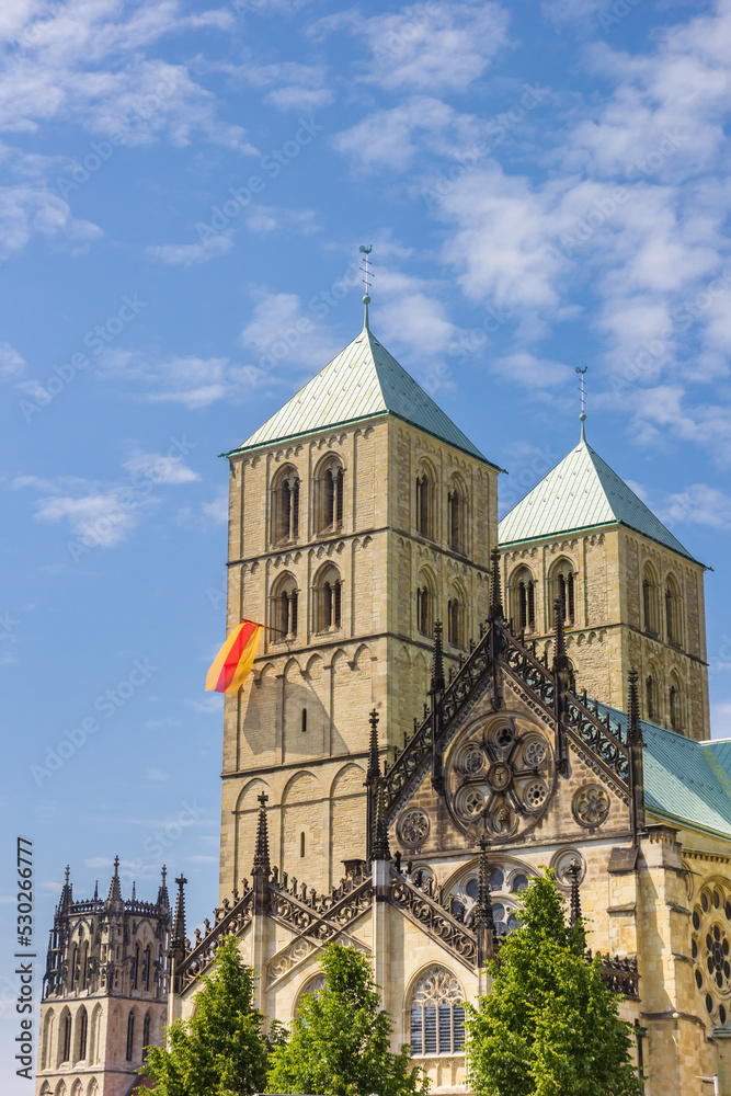 Towers of the Dom and Liebfrauenkirche churches in Munster, Germany