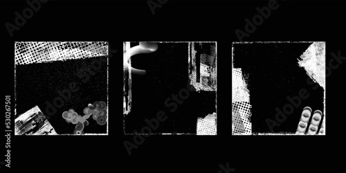 Social media covers with tiny roughen border frames and screen print textures . . grunge style . Post frame stories templates. Layout for promotion .Media banner .Vector 