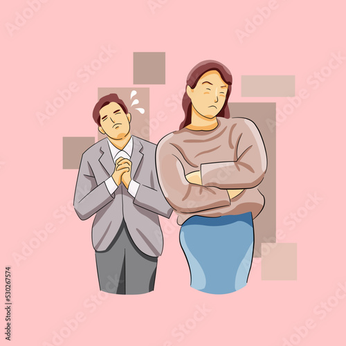 Man beg forgiveness from woman felling deeply sorry in sorrow