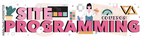 Website programming course typographic header. Content management