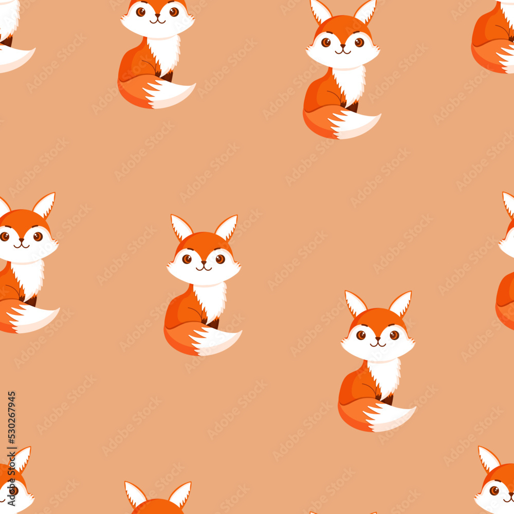 Fototapeta premium Seamless pattern with cute fox. Texture with animals for textiles, wallpaper or print design. Vector illustration.