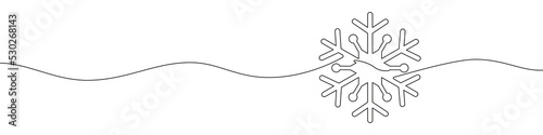 Vector continuous one single line drawing of snowflake Christmas decoration in silhouette on a white background. Linear stylized vector illustration.