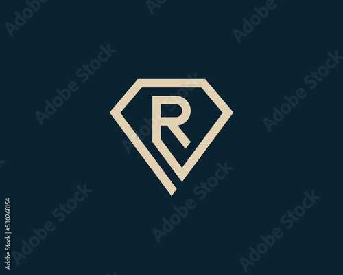 Initial Letter R Diamond Jewellery Logo Concept sign icon symbol Element Design Line Art Style. Jewelry Logotype. Vector illustration logo template