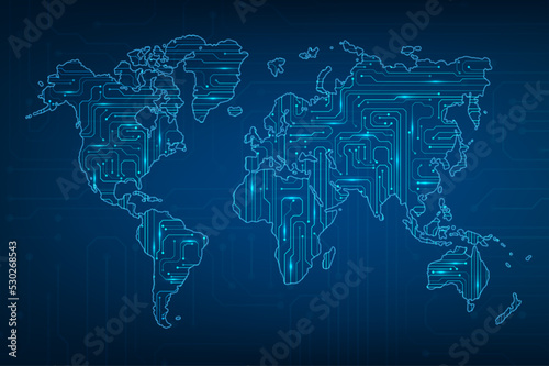 Technology image of globe. Abstract circuit board background