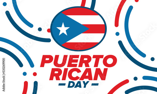 Puerto Rican Day. National happy holiday. Festival and parade in honor of independence and freedom. Puerto Rico flag. Latin american country. Patriotic elements. Vector poster illustration