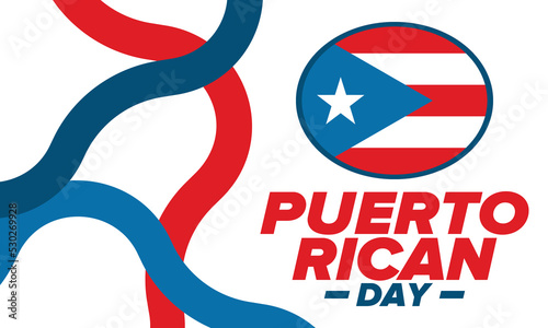 Puerto Rican Day. National happy holiday. Festival and parade in honor of independence and freedom. Puerto Rico flag. Latin american country. Patriotic elements. Vector poster illustration