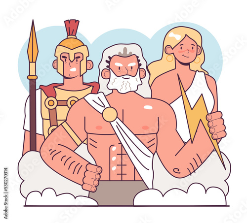 Polytheism. Ancient Greece gods and goddesses. Zeus, Ares and Hera.