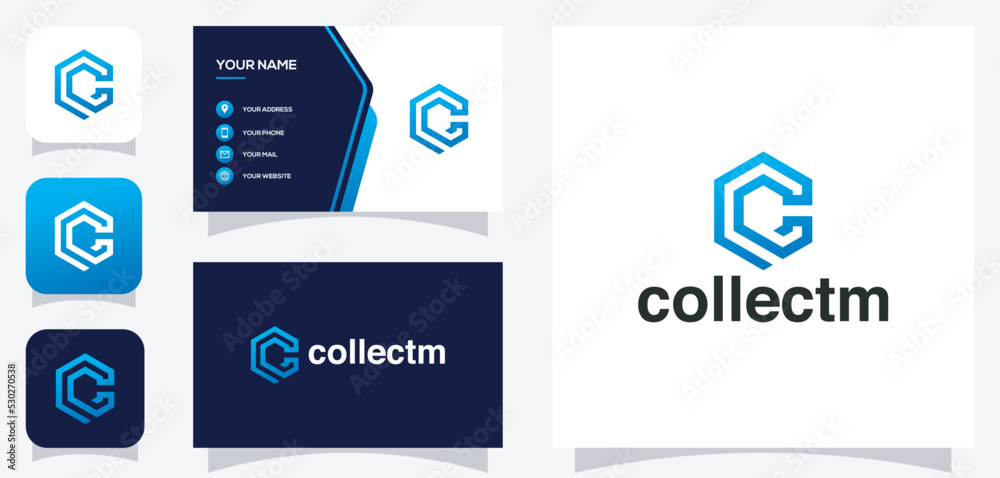 Vector graphic of letter c technology logo design with business card ...
