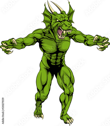 Dragon sports mascot claws out