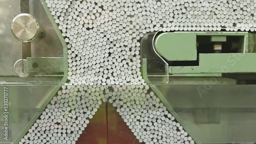 Tobacco factory conveyor line with cigarettes 