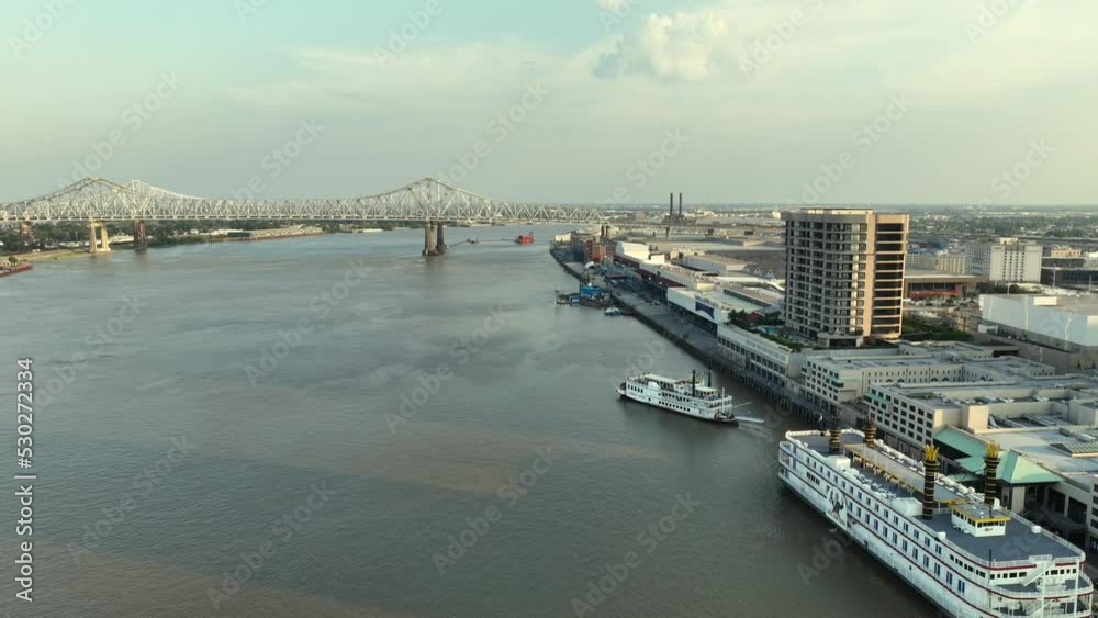 Aerial view of the Mississippi River bridge near New Orleans Aerial view of the Mississippi River bridge near New Orleans
