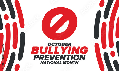 National Bullying Prevention Month in October. Stop bullying. Annual nationwide campaign to keep all youth safe from bullying. Orange color. Poster, card, banner, background. Vector illustration