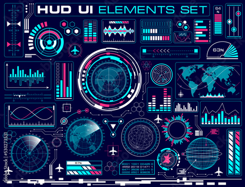 Futuristic graphic user interface HUD UI vector set © Makhnach