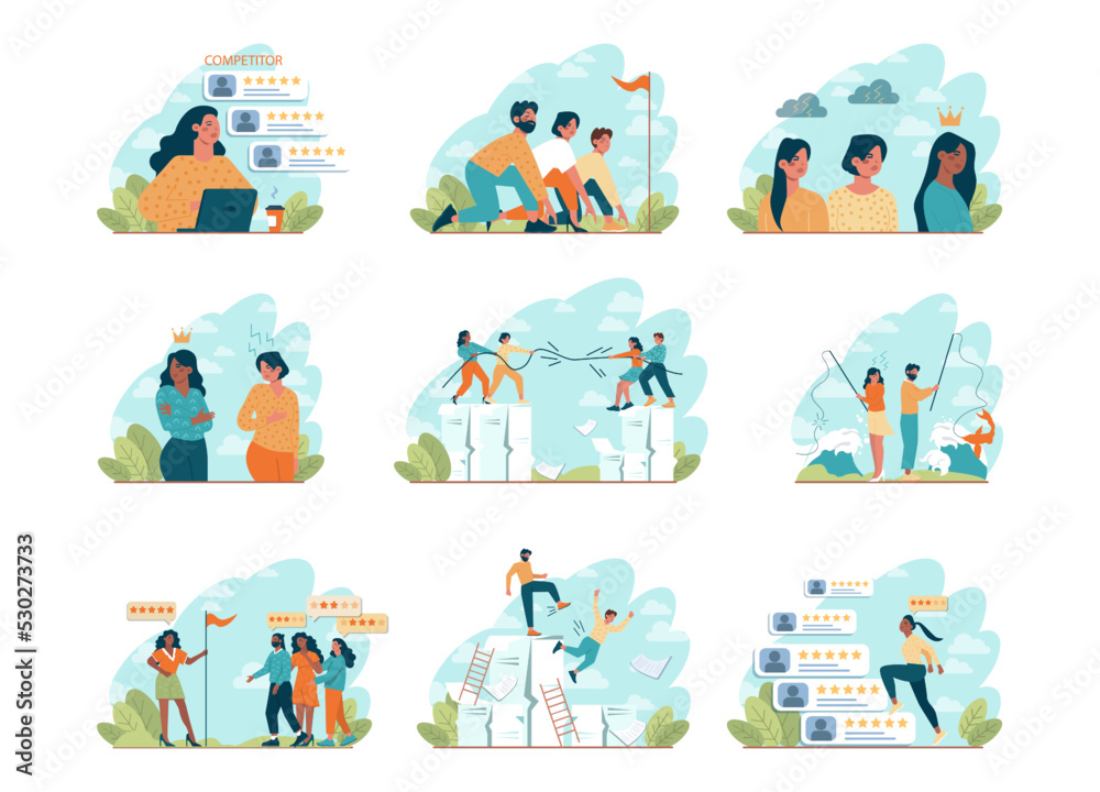 Fototapeta premium Competitors concept set. Business or interpersonal competition