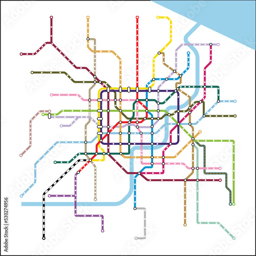 Layered editable vector illustration of the subway diagram of Shanghai City,China.