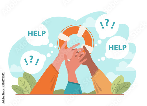 Support concept. Character help each other in solving problems.