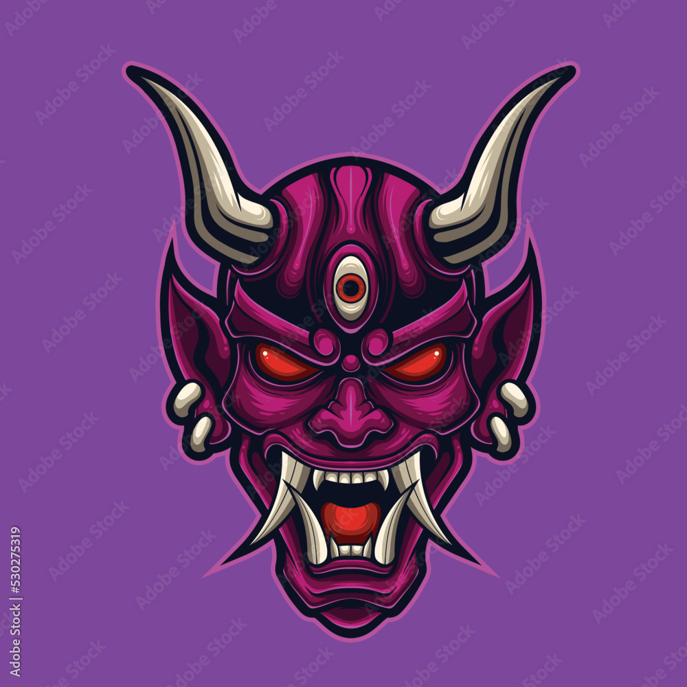 Fototapeta premium Vector Illustration of Purple Devil Mask in Vintage Style