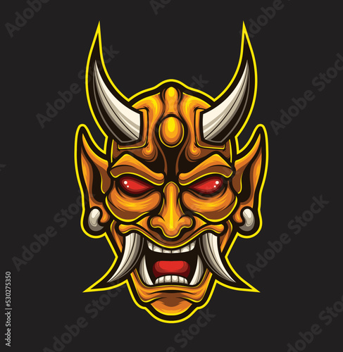 Vector Illustration of Yellow Devil Mask in Vintage Style