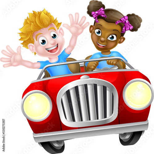 Cartoon Characters Driving Car