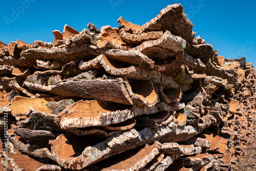 Cortiça amontoada em forma de pilha para uso industrial em Portugal photo