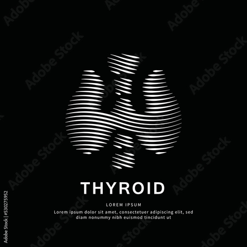 Human thyroid medical structure. Creative simple line art Vector logo thyroid silhouette on a dark background. thyroid care logo vector template suitable for organization, company or community. EPS 10