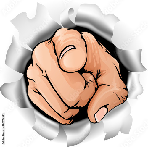 Pointing hand breaking wall