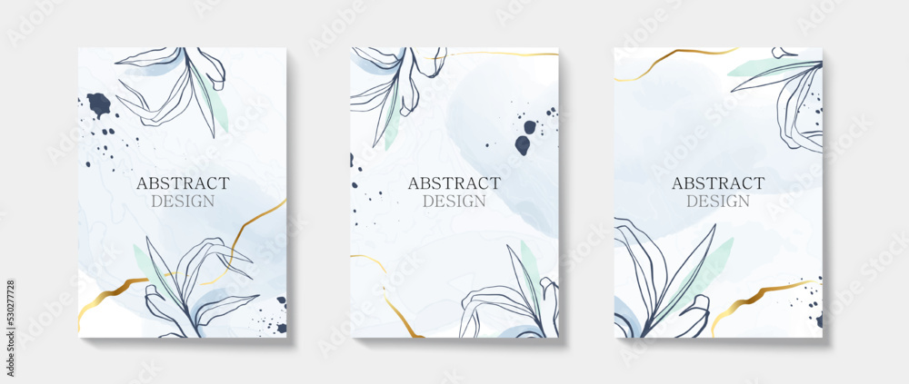 Abstract Luxury Nature Watercolor background for wedding or invitation card and cover design. Minimal and Elegant template with flower, leaves and golden line elements vector illustration