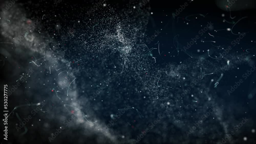 Underwater particles on a black background in a loop