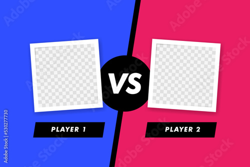 Versus battle concept. VS two transparent photo frame. Colorful before and after frames. Vector illustration. Vector template. Design template