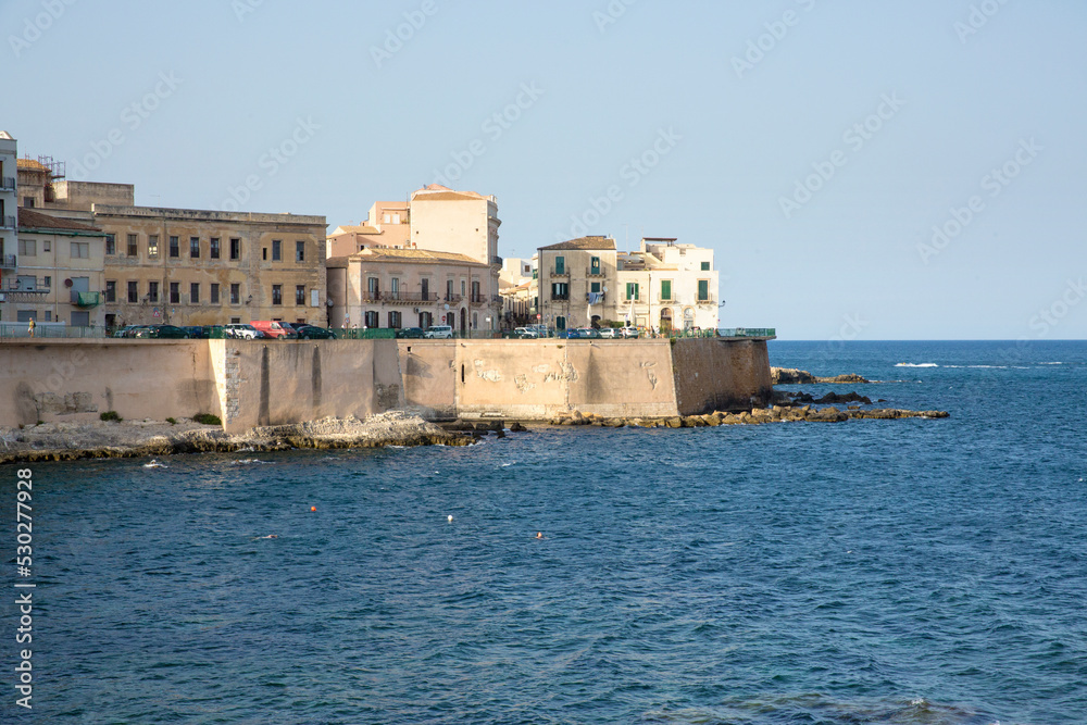 View of the seafront of Syracuse in Sicily, Italy.