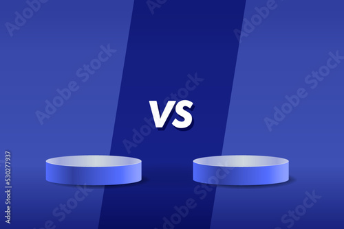Versus VS sign with blue empty podiums or pedestals, line on background. Sport confrontation, martial arts combat, fight competition or challenge vector