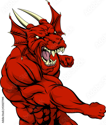 Red dragon mascot fighting