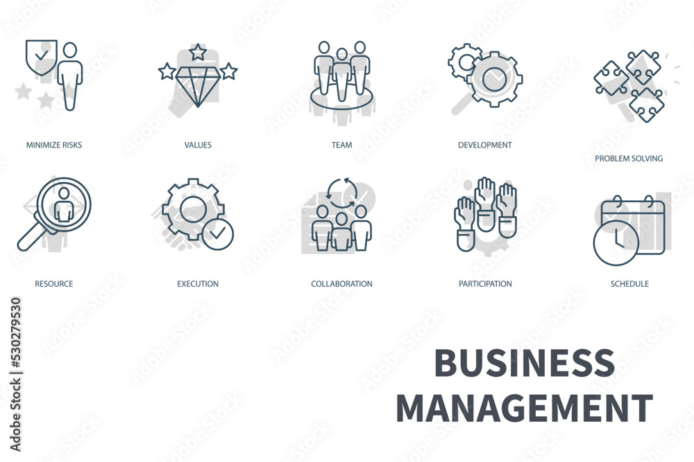 Business Management icons set. Set of editable stroke icons.Vector set of Business Management 
